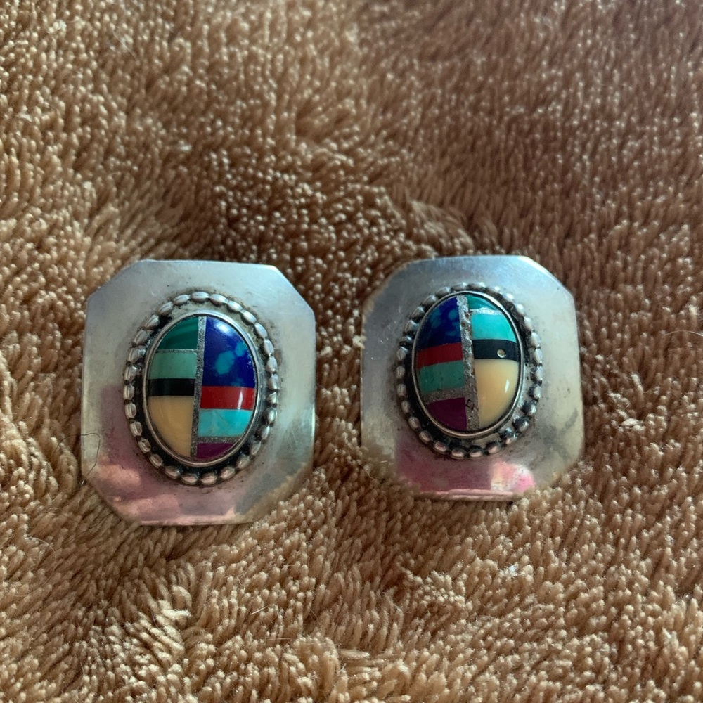 Masha Stamped sterling silver earrings w stone